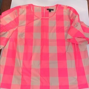 J Crew Neon Pink Buffalo Gingham Check Top